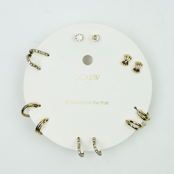 New JCREW Pearl and Pavé Stud Earrings Set Pale Gold $59 CK614 - Picture 2 of 8